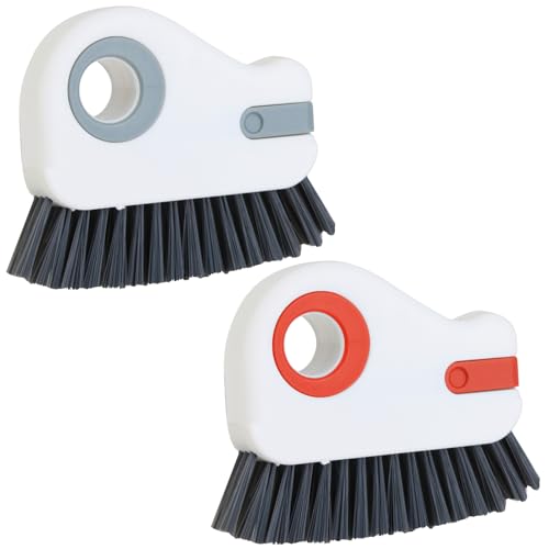 2 in 1 Groove Cleaning Brush, Grout Cleaner Tool & Multifunction Window Track Cleaner (with Hidden Scraper or Mini Dustpan) – for Glass Door Tracks, Window Sills, Sliding Doors (Orange + Grey) - color: Orange + Grey
