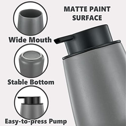 12Oz Grey Foaming Soap Dispenser - Ceramic Foam Hand Soap Dispenser with Easy-to-Press Black Pump, Refillable Bathroom Lotion Soap Dispenser, Dish Soap Dispenser for Kitchen Hand Wash Dispenser - color: Gray, style: Foam Pump