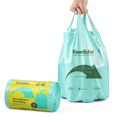 1.2 Gallon 50 Counts Small Green Trash Bags with Handle, Ocean Fishing Nets Upcycling, Sage & Sea Salt Scented, Plastic Garbage Bags, Waste Bag for Bathroom, Kitchen, Office and Pets - color: 1.2Gal, size: 1 Roll