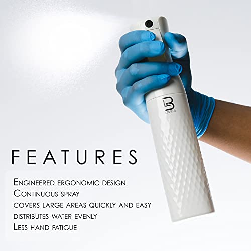 L3 Beveled Spray Bottle - Continuous Spray with a Fine Mist Pattern - Barber and Hair Stylist Supplies - Less Hand Fatigue Compared to Standard Bottles - Level Three Barber Spray - 300 ml (White) - color: White