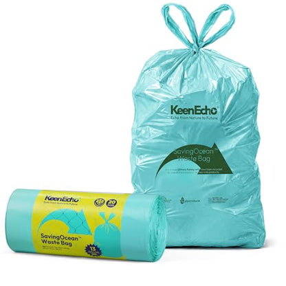 13 Gallon 20 Counts Small Green Trash Bags with Handle, Ocean Fishing Nets Upcycling, Sage & Sea Salt Scented, Plastic Garbage Bags, Waste Bag for Bathroom, Kitchen, Office and Pets - color: 13 Gal, size: 1 Roll