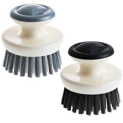 Dish Scrub Brush,Ergonomic Grip Palm Brush,Kitchen Scrub Brushes for Cleaning, Dish Scrubber with Stiff Bristles for Sink, Pots, Pans (Grey+Black) - color: Grey+black