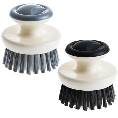 Dish Scrub Brush,Ergonomic Grip Palm Brush,Kitchen Scrub Brushes for Cleaning, Dish Scrubber with Stiff Bristles for Sink, Pots, Pans (Grey+Black) - color: Grey+black