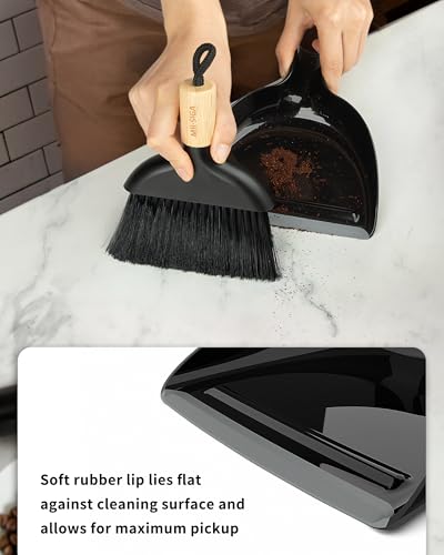 MR.SIGA Mini Dustpan and Brush Set, Portable Cleaning Brush and Dustpan Combo with Bamboo Handle, Black, 1 Set - color: Black