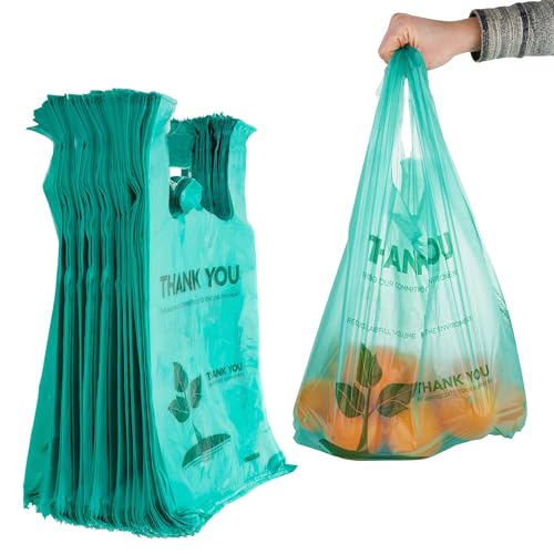 Stock Your Home Eco Grocery Bags Disposable T-Shirt Thank You Bag with Handles for Supermarket, Groceries, Produce, Shopping - style: 100 Count