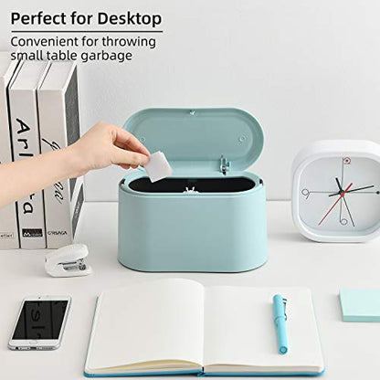 SUBEKYU 0.5 Gal Mini Countertop Trash Can with Lid for Desktop, Small Garbage Can for Office, Tiny Wastebasket, Plastic, Light Green - color: Light Green 0.4 Gal with Lid