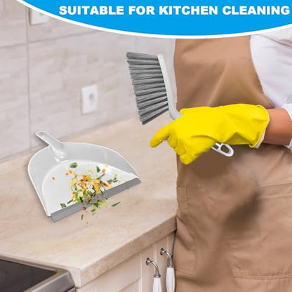 Small Broom with Dustpan Combo Set Mini Broom and Brush Set Hand Sweeper for Cleaning Desk Office Kitchen Pet Nest (White) - color: White