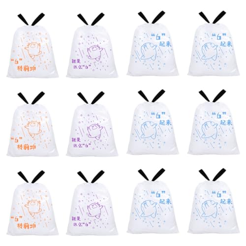 Thickened Drawstring Garbage Bags 69pcs 50x55cm Heavy Duty Trash Liners with Portable Rubbish Holder for Household Waste Bin Diameter ≤37cm