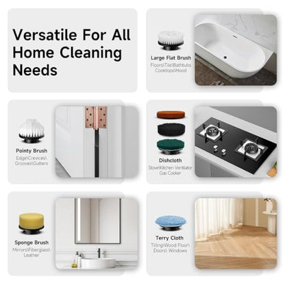 Electric Spin Scrubber - Cordless Cleaning Brush with 8 Replaceable Brush Heads and Adjustable Extension Handle, Power Dual Speed Shower Cleaning Scrubber for Bathroom, Tub, Tile, Floor, etc (White)