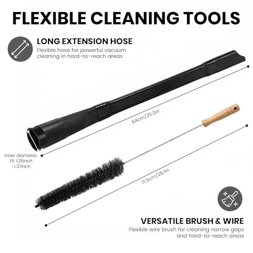25" Flexible Dryer Vent Cleaner Kit - Household Cleaning Supplies, Refrigerator Appliance Long Coil Brush, Flexible Lint Remover, for Vacuum Hoses All 1-1/4" or 1-3/8" (32mm - 35mm) Vacuum