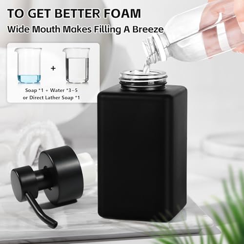 Black Foaming Hand Soap Dispenser, 12oz/350ml Glass Square Foam Soap Dispenser Set, 2Pcs Foaming Soap Dispenser with Foaming Pump, Refillable Soap Foam Dispenser for Bathroom, Kitchen - color: Black