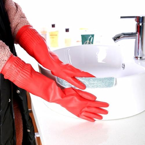 Rubber Cleaning Gloves Kitchen Dishwashing Glove 2-Pairs And Cleaning Cloth 2-Pack,Waterproof Reuseable.(Large) - size: Large