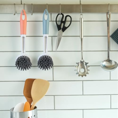 16 Pack Kitchen Scrub Dish Brush with Long Handle Dish Scrubber with Stiff Bristles Scrub Brushes for Housekeeping for Pots and Pans, Kitchen Sink, Multicolor