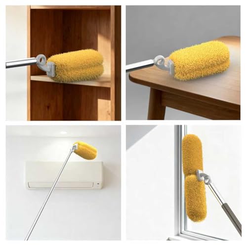 Long Handle Dusters for Cleaning with 2 Replacement Heads, Washable Cleaning Duster Kit with Laundry Mesh Bag, Cobweb Duster, Extendable Dusting Tool for Home and Office