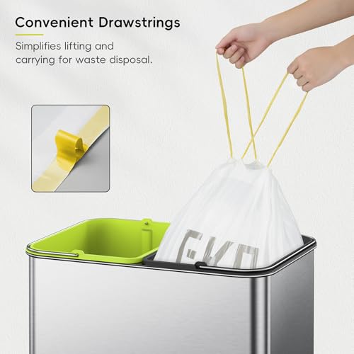 EKO 9.3 Gallon / 30–35 Liter Drawstring Trash Bags, 110 Count Heavy-Duty Tall Kitchen Garbage Can Liners, Extra-Strong Leak-Resistant, Unscented, White, Code K - size: 110 Count (Pack of 1), style: 9.3 Gallon Bags/Code K