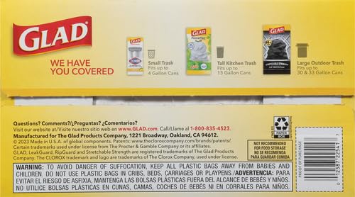 Glad ForceFlex Tall Kitchen Drawstring Trash Bags,13 Gal,Fragrance Free,110 Ct (Package May Vary),(Pack of 3) - size: 110 Count (Pack of 3)