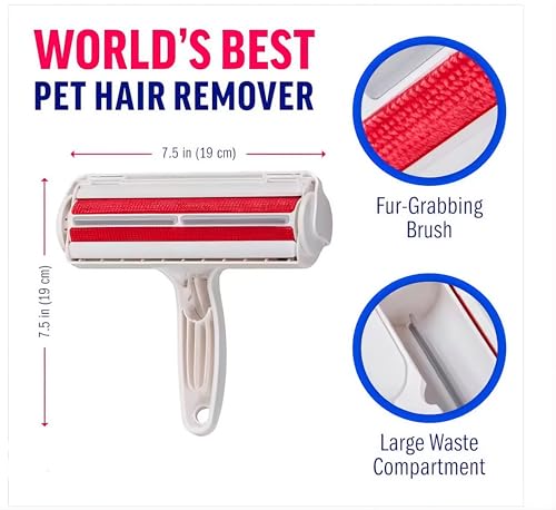 Reusable Pet Hair Remover Roller – Dog & Cat Fur Lint Cleaner for Sofa, Carpet, Bed & Car Seats – No Adhesive Required - color: White/Red