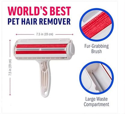 Reusable Pet Hair Remover Roller – Dog & Cat Fur Lint Cleaner for Sofa, Carpet, Bed & Car Seats – No Adhesive Required - color: White/Red