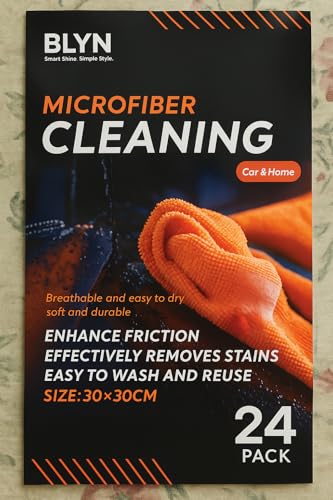 BLYN Microfiber Cleaning Cloths (24 Pack, Multicolors) – Ultra Absorbent, Streak-Free, Reusable Towels for Cleaning Kitchen, Car, Glass, Windows & Household Surfaces (30x30 inches)