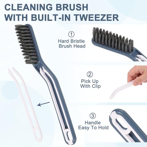 uxcell Crevice Cleaning Brush with Tweezer, Hard Bristle Gap Brush for Tidying Narrow Space, Deep Cleaning Supplies for Kitchen Sink, Toilet, Bathroom, Bathtub, Home, Window, Blue 2Pcs - color: Blue