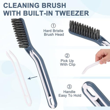 uxcell Crevice Cleaning Brush with Tweezer, Hard Bristle Gap Brush for Tidying Narrow Space, Deep Cleaning Supplies for Kitchen Sink, Toilet, Bathroom, Bathtub, Home, Window, Blue 2Pcs - color: Blue