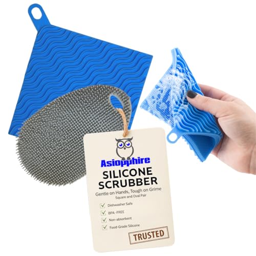 Silicone Dish Sponge Dish Scrubber (Oval and Square) - Dual-Sided, Food Grade Silicone Sponges for Dishes and Housecleaning 2-Pack - color: 2 Pack Grey + Grey