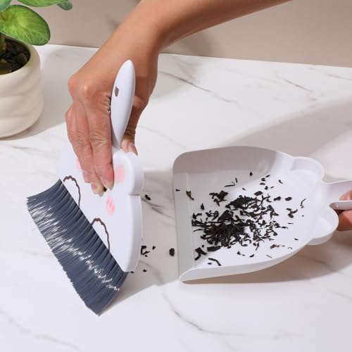 Upgrade Small White Broom and Dustpan Set, Hand Dustpan and Brush Set, Cute White Mini Broom and Dust pan Sets, Little Dust Pan for Home Use Tabletop Debris Cleaning Pet Guinea Pig Cages - color: Gray