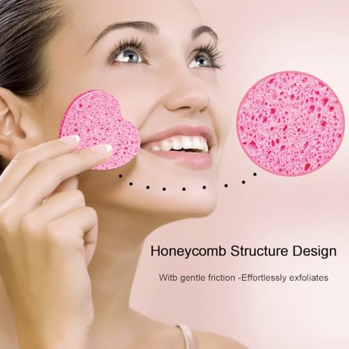 50-Count Compressed Facial Sponges, Spunspon 100% Natural Cellulose Face Sponge Daily Cosmetic Spa Sponges for Face Cleansing Makeup and Mask Removal, Exfoliating Skin Massage for Travel Home, Pink - color: 50- Pack Pink