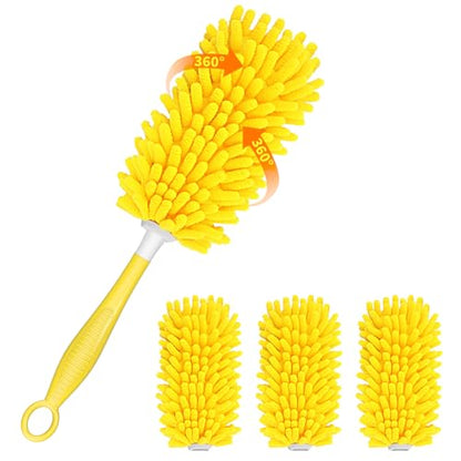 SetSail Dusters for Cleaning 4pcs Small Microfiber Duster Refills with 1 Handle Reusable Duster Refill Compatible with Swiffer Washable Duster Cleaner Kit for Furniture, Blind - color: Yellow