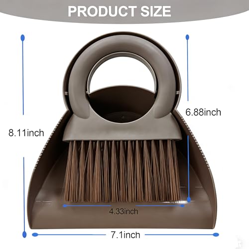 Mini Broom and Dustpan Set with Round Handle, Compact Small Hand Broom with Soft Bristles for Kitchen Counter, Desk, Drawer, Pet Area & Car Interior, Space-Saving Portable Cleaning Tool (Coffee) - color: Coffee