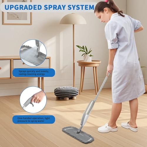 Microfiber Spray Mop for Floor Cleaning with 4 Washable Pads, Hardwood Floor Mop, Gray