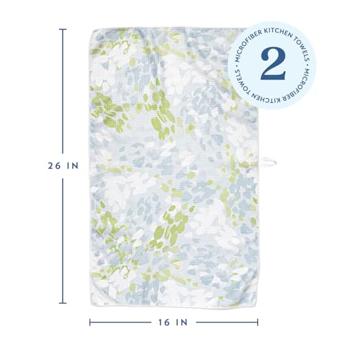 ELYN Microfiber Kitchen Dish Towel Set, Quick-Dry & Absorbent Waffle Weave Cleaning Towels, Set of 2 Kitchen Towels, Paper Towels Alternative (Painterly Floral & Grid) - color: Painterly Floral & Grid, style: Dish Towel - 2 Pack