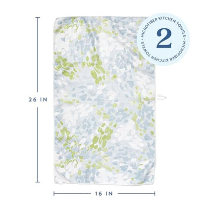 ELYN Microfiber Kitchen Dish Towel Set, Quick-Dry & Absorbent Waffle Weave Cleaning Towels, Set of 2 Kitchen Towels, Paper Towels Alternative (Painterly Floral & Grid) - color: Painterly Floral & Grid, style: Dish Towel - 2 Pack