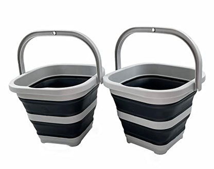 SAMMART Collapsible Rectangular Cleaning Bucket 5L(1.3 Gallon)-Foldable Camping Beach Sand Water Pot Pail- Portable Space Saving Tub for Household, Outdoor Car Washing (Grey/Charcoal Black (Set of 2)) - color: Grey/Charcoal Black (Set of 2)