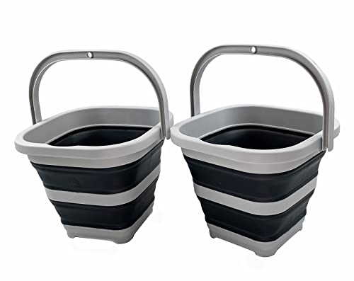 SAMMART Collapsible Rectangular Cleaning Bucket 5L(1.3 Gallon)-Foldable Camping Beach Sand Water Pot Pail- Portable Space Saving Tub for Household, Outdoor Car Washing (Grey/Charcoal Black (Set of 2)) - color: Grey/Charcoal Black (Set of 2)