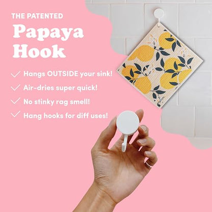 Papaya Reusable Paper Towels, Premium Swedish Dishcloths with Hook, Non-Scratch Reusable Paper Towel, 1 Sheet Replaces 17 Rolls - 2 Sheets, 1 Hook - color: Squeeze the Day
