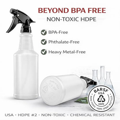 Bar5F Spray Bottles, 24oz, 3 Pack, Chemical-Resistant, BPA-Free, Compatible with Vinegar, Rubbing Alcohol, Cleaning Solutions, Non-Toxic HDPE Bottle for Plants, Pet, BBQ, Auto Detailing, Made in USA