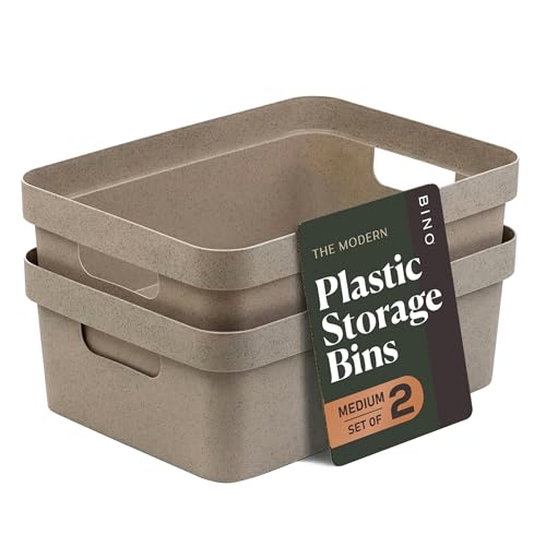 BINO | Plastic Storage Bins, 9 Liter - 2 Pack, Taupe | THE MODERN COLLECTION | Plastic Bins for Organization | Woven Storage Baskets for Organizing | Pantry Shelf Organizer Basket Container Bin - color: Taupe, size: 9L | 2-Pack