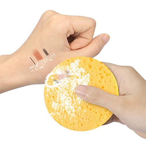 AKOAK 5 Pcs Face Compression Sponge Round Makeup Remover Pad is Reusable for Deep Cleansing, Exfoliating, and Makeup Removal(Yellow) - color: Yellow