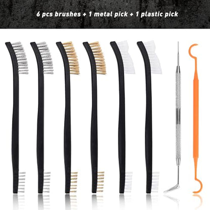 BOOSTEADY Gun Cleaning Brush & Hook Kit in Zippered Organizer Carry Case (8 Pieces) - Double End Brass Steel Nylon Bristle Brushes & Metal Polymer Hooks - color: 6 Brushes+1 Steel Ends Hook+1 Plastic Hook