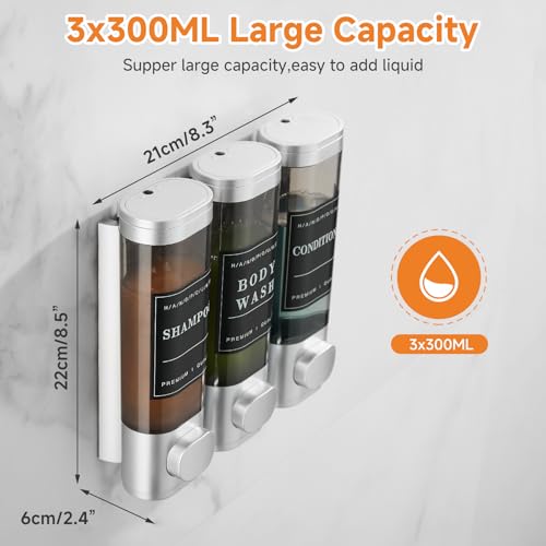 Shampoo and Conditioner Dispenser,Shower Dispenser 3 Chamber No Drill Wall-Mounted Shampoo Dispenser for Shower Wall Mounted Shower Soap Dispenser for Bathroom Hotel Large Capacity,Light Silver - color: Light Silver 3 Chamber