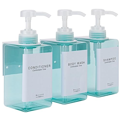 Refillable Shampoo and Conditioner Bottles for Shower Wall,Shampoo and Conditioner Dispenser with Pump No Drill (3 Bottles 3 Wall Mounts-Teal) - color: 3 Bottles 3 Wall Mounts-teal