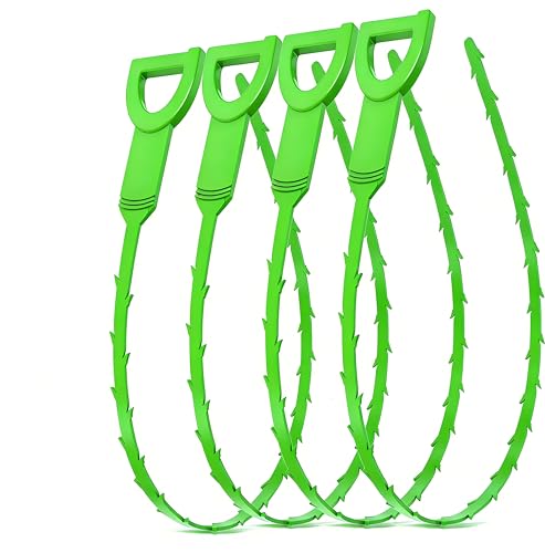 Drain Snake Hair Clog Remover, 4 Pack 20-Inch Flexible Barbed Drain Cleaner for Bathroom Sink, Shower and Bathtub, Reusable Sink Unclogger, Green | Drain Clog Remover