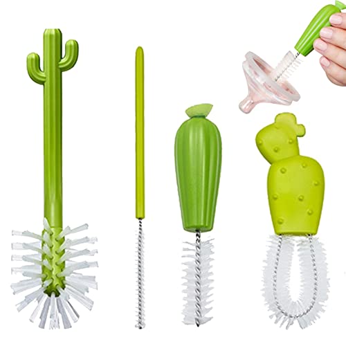Bottle Cleaning Brush Set, Cartoon Cactus Baby Bottle Brush Kit, Cute Water Bottles with Straw Brush, Bottle Cleaner for Washing Narrow Neck Beer Bottles