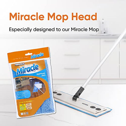 Superio Microfiber Mop Pads, Refill Miracle Mop, Microfiber Mop Replacement Head with Velcro, 16 Inch Mop Refill for Flat, Spray Mop Set -Blue
