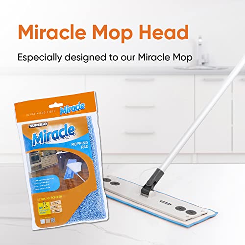 Superio Microfiber Mop Replacement Head, 16 inch Damp Mop Pad Refill for Miracle Mop Dusting and Spray Mop, attaches to Velcro mop(2 Pack) - size: 2 Refills