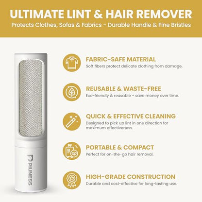 Pet Hair Remover Roller – Reusable Lint Roller for Cat & Dog Hair on Furniture, Couch, Carpet, Car & Bedding – Portable, Eco-Friendly - color: White