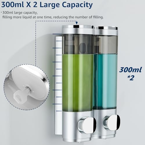 Shampoo and Conditioner Dispenser 2 Chamber No Drill,Shower Soap Pump Dispenser Wall Mounted,Body Wash Dispenser,Shower Gel Shampoo Holder for Bathroom Accessories, (Silver 2) - color: Silver 2