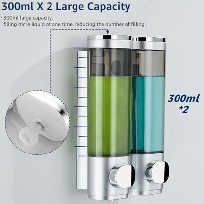 Shampoo and Conditioner Dispenser 2 Chamber No Drill,Shower Soap Pump Dispenser Wall Mounted,Body Wash Dispenser,Shower Gel Shampoo Holder for Bathroom Accessories, (Silver 2) - color: Silver 2
