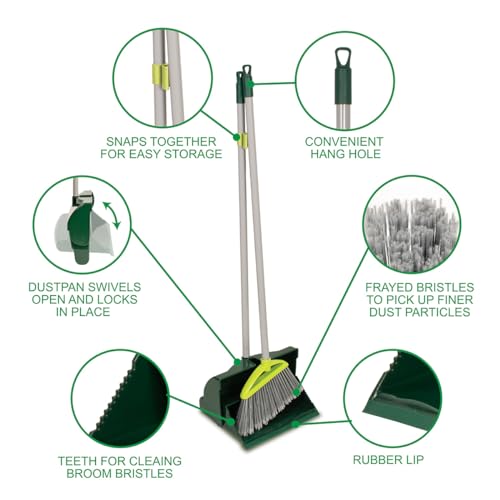 Pine-Sol Broom and Dustpan Set for Home - Both Indoor, Outdoor and Wet or Dry Use – Upright Standing Combo with Adjustable Handle for Comfort (Pack of 2)